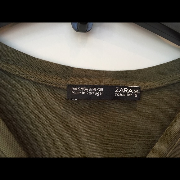 Zara High-Low Long-Sleeve Olive Shirt with Knot - Picture 8 of 11